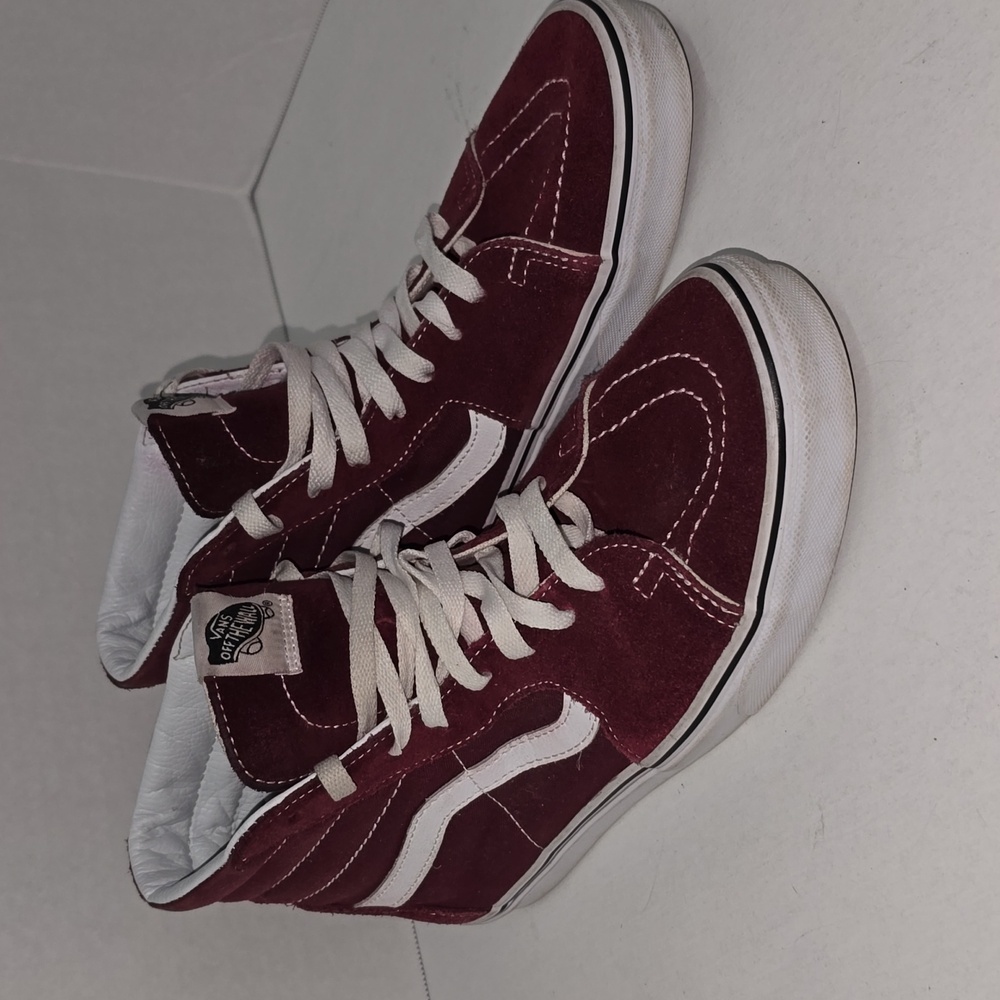 Vans SK8-Hi Sneakers Color Burgundy Canvas Suede Mens Size 9 Womens Size 10.5
